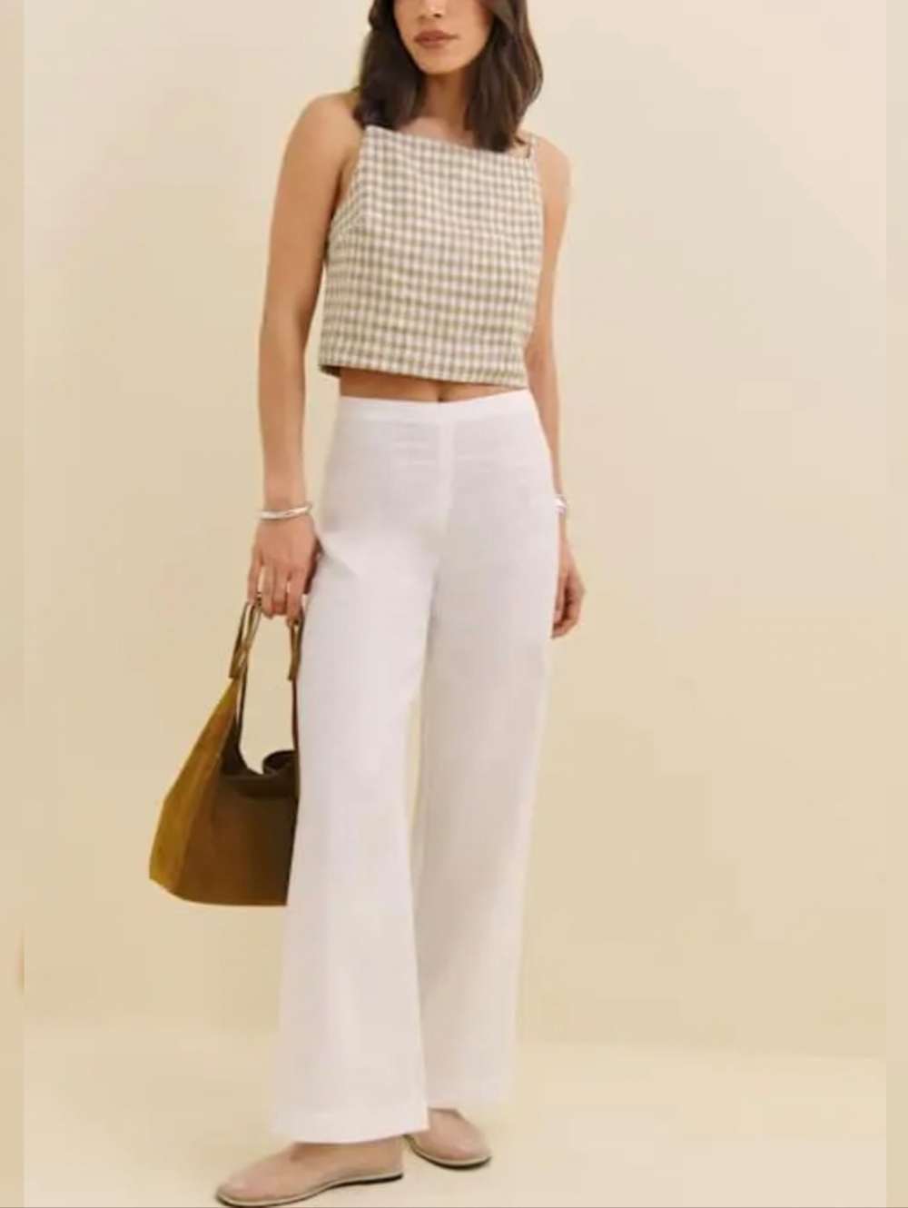 Reformation Beige and White Gingham Square-Neck Camisole - Picture 5 of 5
